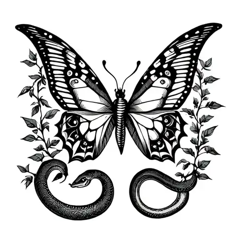 butterfly and snake ivy vines growing tattoo design idea