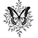 butterfly and snake ivy vines growing tattoo design idea
