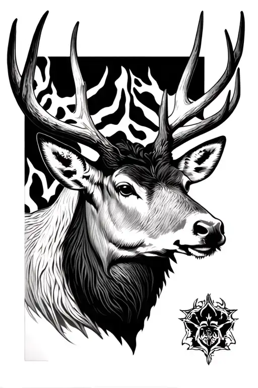 elk head half black tattoo design idea