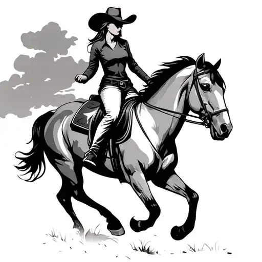 western hot cowgirl riding a horse tattoo design idea
