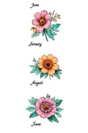 January, June and August birth flower tattoo design idea