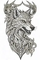 angry fenrir with runes wrapping, nordic, black and grey, with not allot of black tattoo design idea