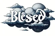 blessed in Japanese with clouds tattoo design idea