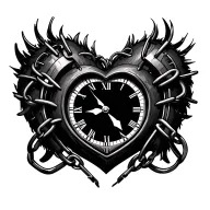 Heart clock chained tattoo design idea