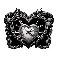 Heart clock chained tattoo design idea