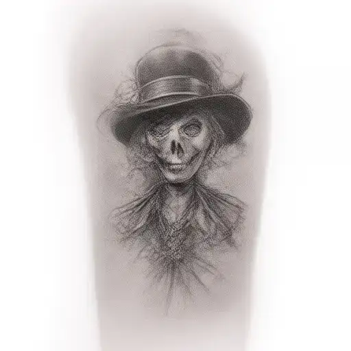 Voodoo Doll punk rock cylinder hat tattoo design idea