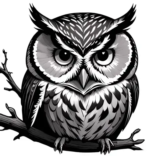 owl perched on a branch tattoo design idea