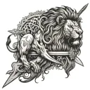 A sword piercing through a lion's heart, representing strength and courage tattoo design idea