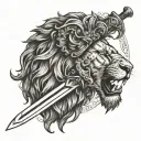 A sword piercing through a lion's heart, representing strength and courage tattoo design idea