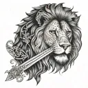 A sword piercing through a lion's heart, representing strength and courage tattoo design idea