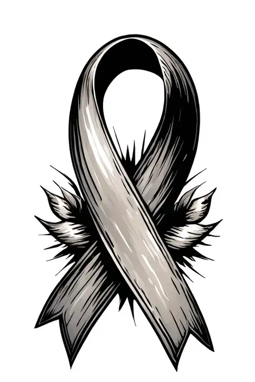 a cancer awareness ribbon made of Spanish bull horns tattoo design idea
