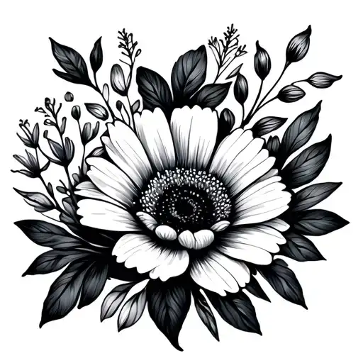 fine line black bouquet of 1 september birth flower, 2 august birth flowers, and 2 may birth flowers. on the wrist small tattoo design idea