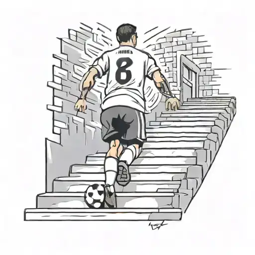  walking on the stairs towards your goal of turning a professional soccer player on the sides of the stairs is the names tattoo design idea