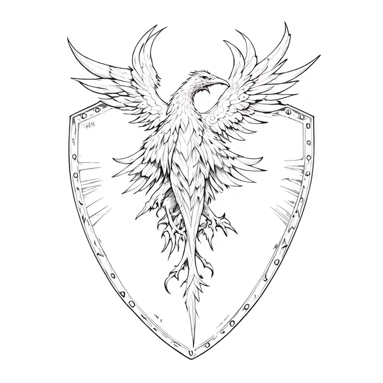 shield + phoenix tattoo design idea