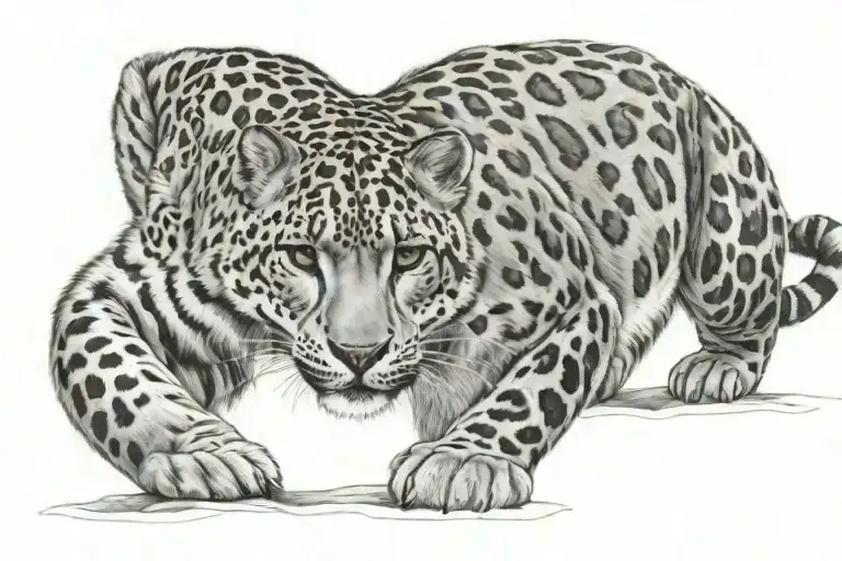 snow leopard walking tattoo design idea