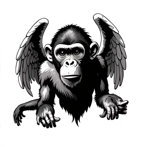 monkey lost with angels tattoo design idea