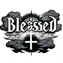 forearm with the word's blessed clouds and cross for one of the letter l shining sun  tattoo design idea