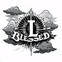 forearm with the word's blessed clouds and cross for one of the letter l shining sun  tattoo design idea