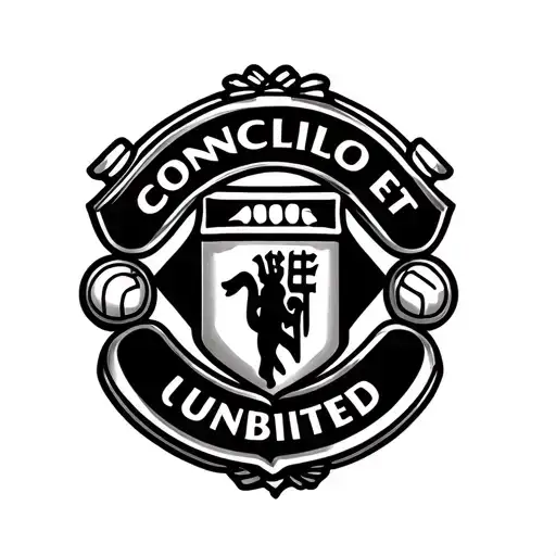 "Concilio et Labore" manchester united football club logo tattoo design idea