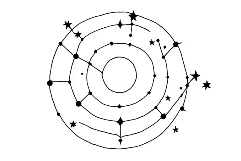 constellations Leo, Libra, Aquarius, separated thin and clean lines with more stars around tattoo design idea