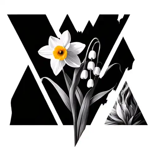 four minimalist triangles one with a daffodil one with lily of the valley one with Astor one with Marigold tattoo design idea