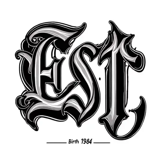 old English font in all caps word "EST" for established and my birth year 1984 tattoo design idea
