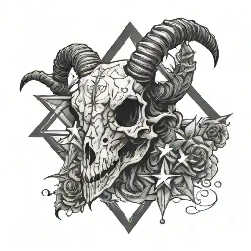 goat skull, southern cross stars tattoo design idea