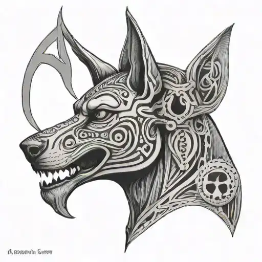 Anubis and skull tattoo design idea
