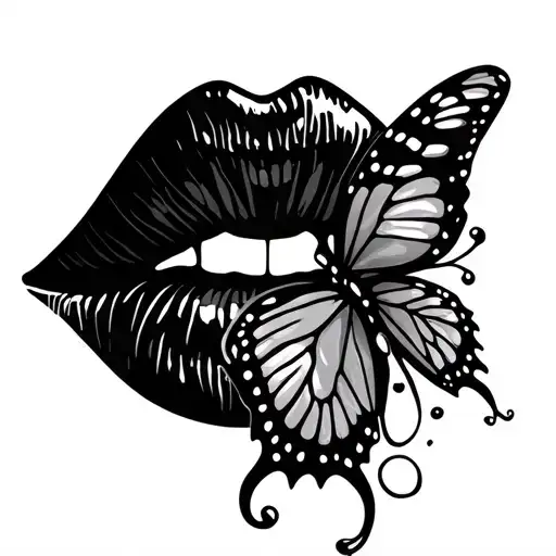 Lips, the cashapp symbol, with butterflies  tattoo design idea