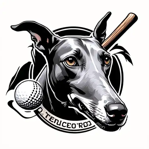 greyhound, golf and cricket bat and ball tattoo design idea