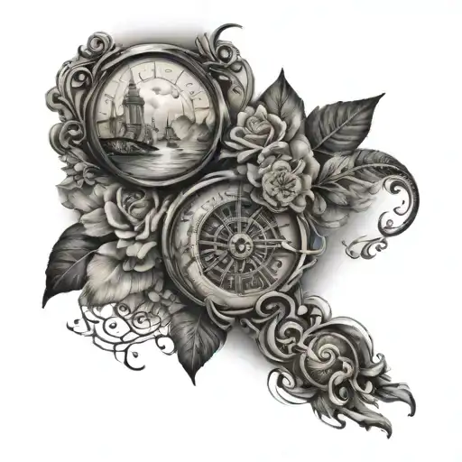 Full sleeve tattoo, with travel serenity and peace tattoo design idea