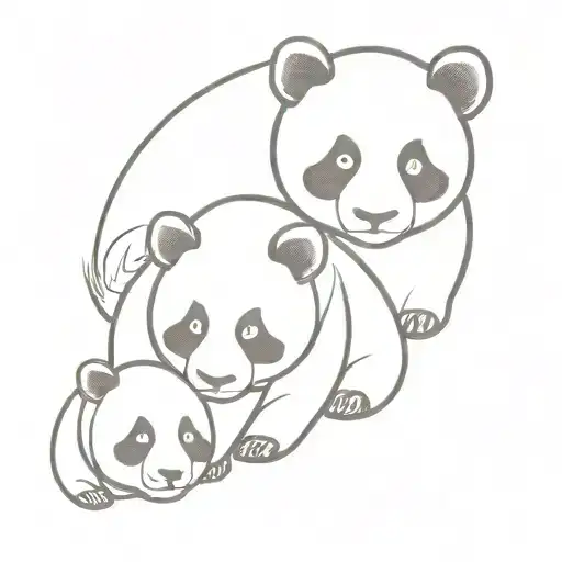 panda with 3 baby pandas tattoo design idea