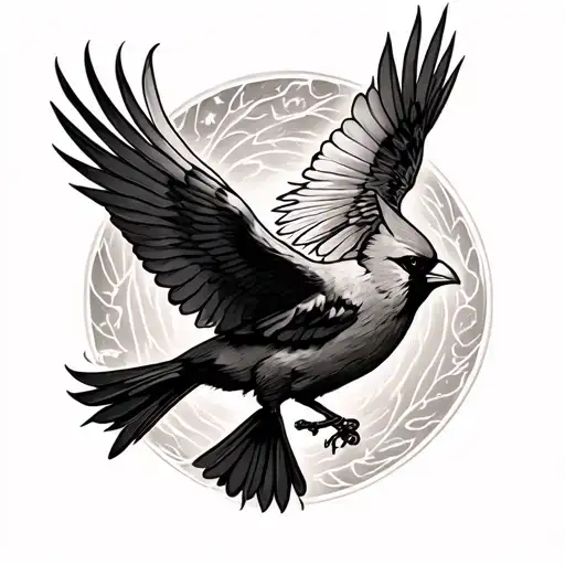 XII・XVI・MMIV with cardinals flying tattoo design idea