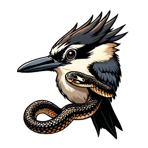Kookaburra holding a snake tattoo design idea