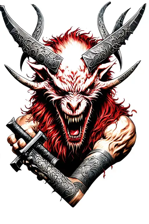 assassin killing demon tattoo design idea