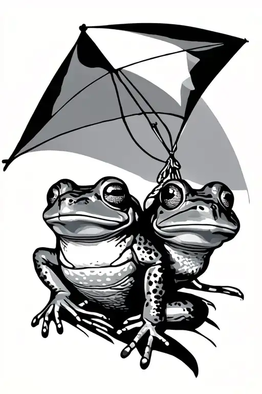 frog and toad flying a kite in a minimalist style tattoo tattoo design idea