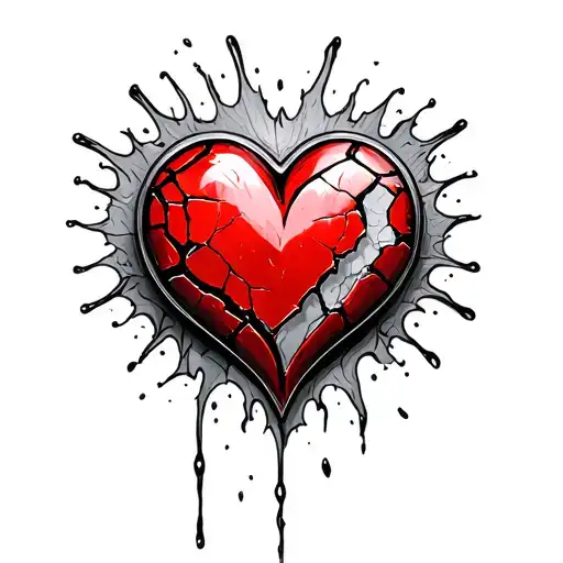 a red cracked button heart tattoo design idea