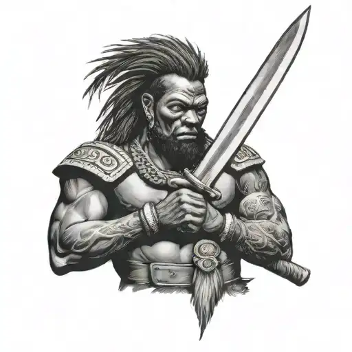 Melanesian warrior wielding a machete tattoo design idea