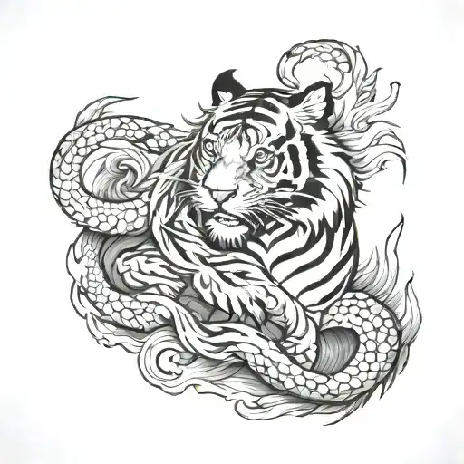 tiger and phoenix shoulder tattoo in  japanese style tattoo design idea