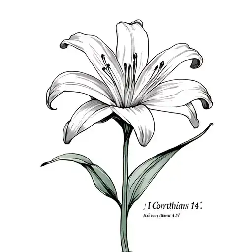 lily flower with 1 Corinthians 16:14 tattoo design idea