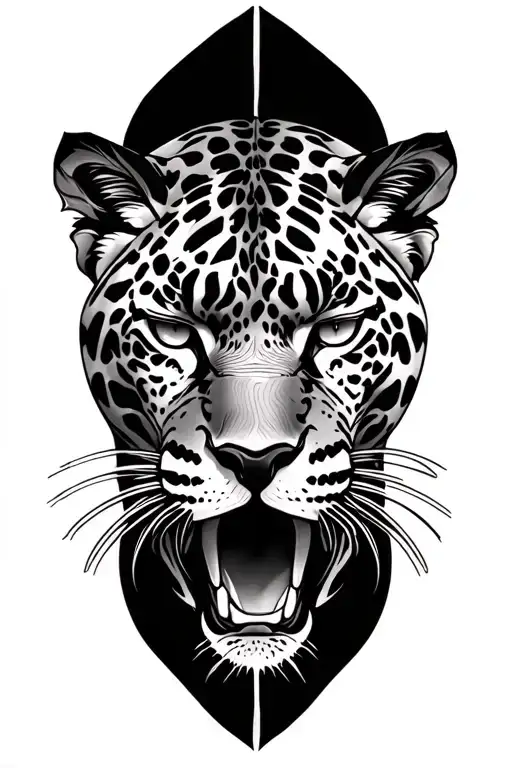 roses and jaguar face tattoo design idea