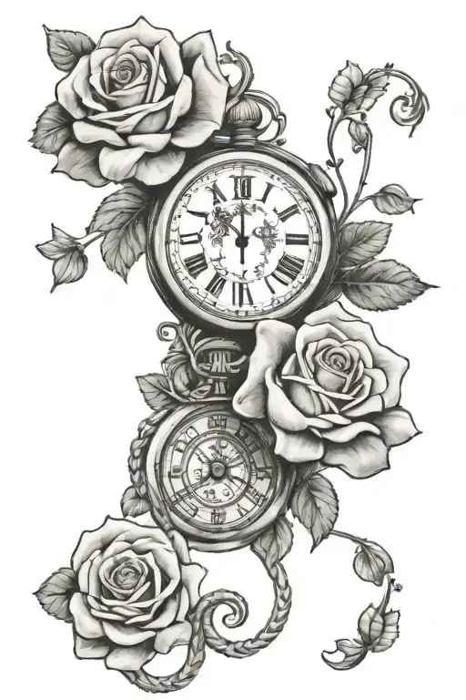 Rose, Irish clover and pocketwatch  tattoo design idea