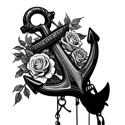 fouled anchor with shells and roses and a sillohette of a climber hanging off tattoo design idea