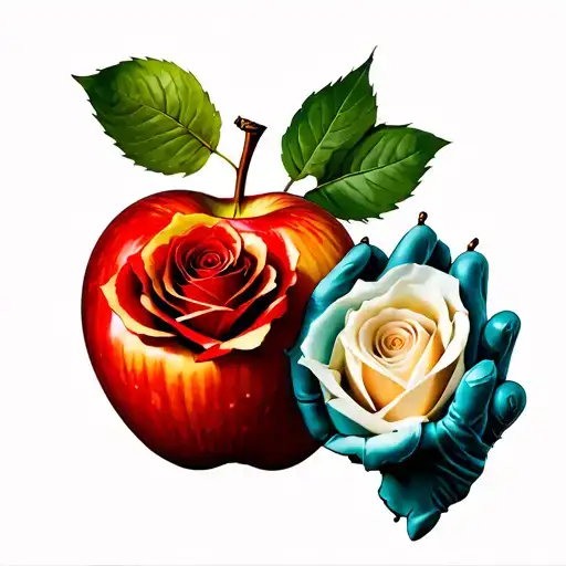 beauty and the beast rose, snow whites poision apple, and elsas glove from frozen tattoo design idea