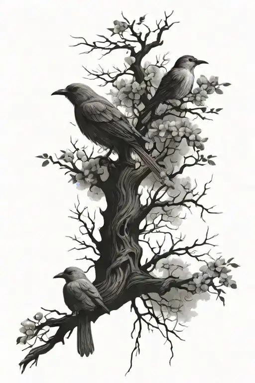 posion tree with brids tattoo design idea