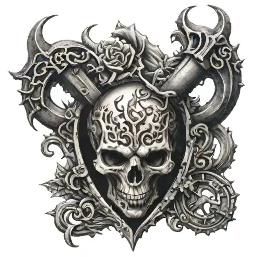 The design of the devil's tattoo in the scar of the heart and the key to the hand tattoo design idea