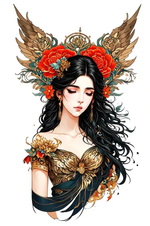 Nyx Greek goddess and four tattoo design idea