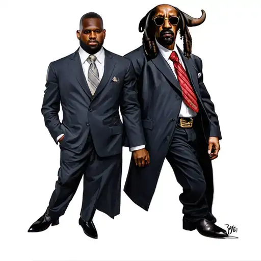 50 Cent and Snoop Dog dresses as businessmen with a bullshit and tie tattoo design idea