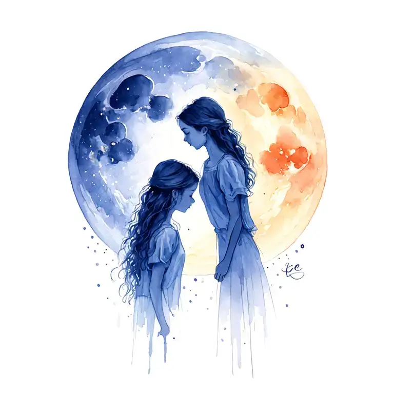 two daughters with a moon tattoo design idea