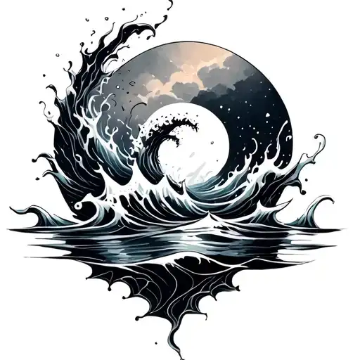 positive energy floating in ocean tattoo design idea